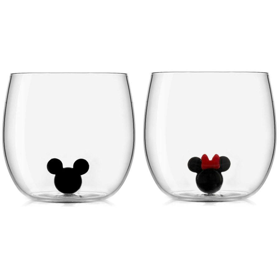 JoyJolt Disney Mickey & Minnie 3D Icon Short Glass Set | Disney Glasses