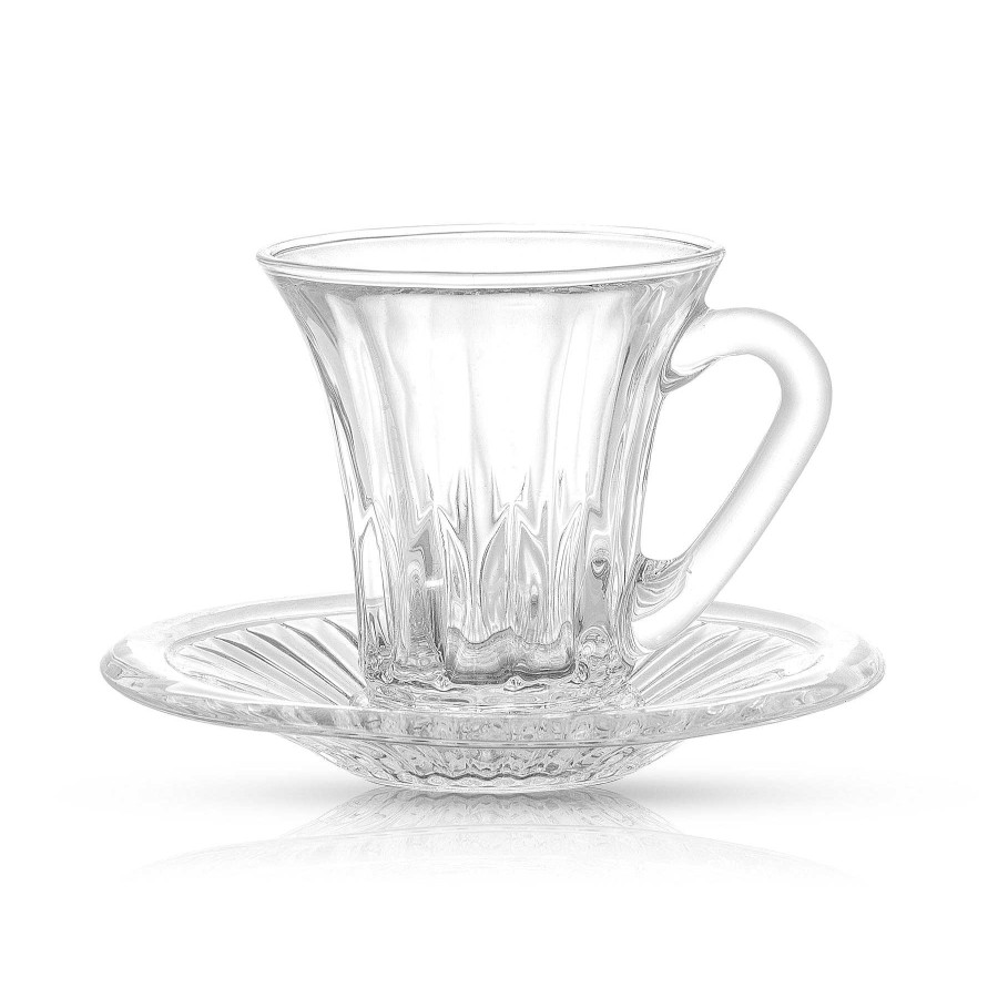 JoyJolt Belle Glass Espresso Cups With Saucer Set - 3.5 Oz - Set Of 2 | Weddings Gifts