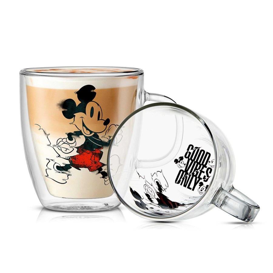 JoyJolt Disney Mickey Mouse Glitch Double Wall Glass Mugs | Double Wall Coffee Glasses