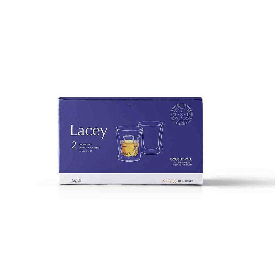 JoyJolt Lacey Double Wall Double Old Fashion Whiskey Glasses | Weddings Gifts