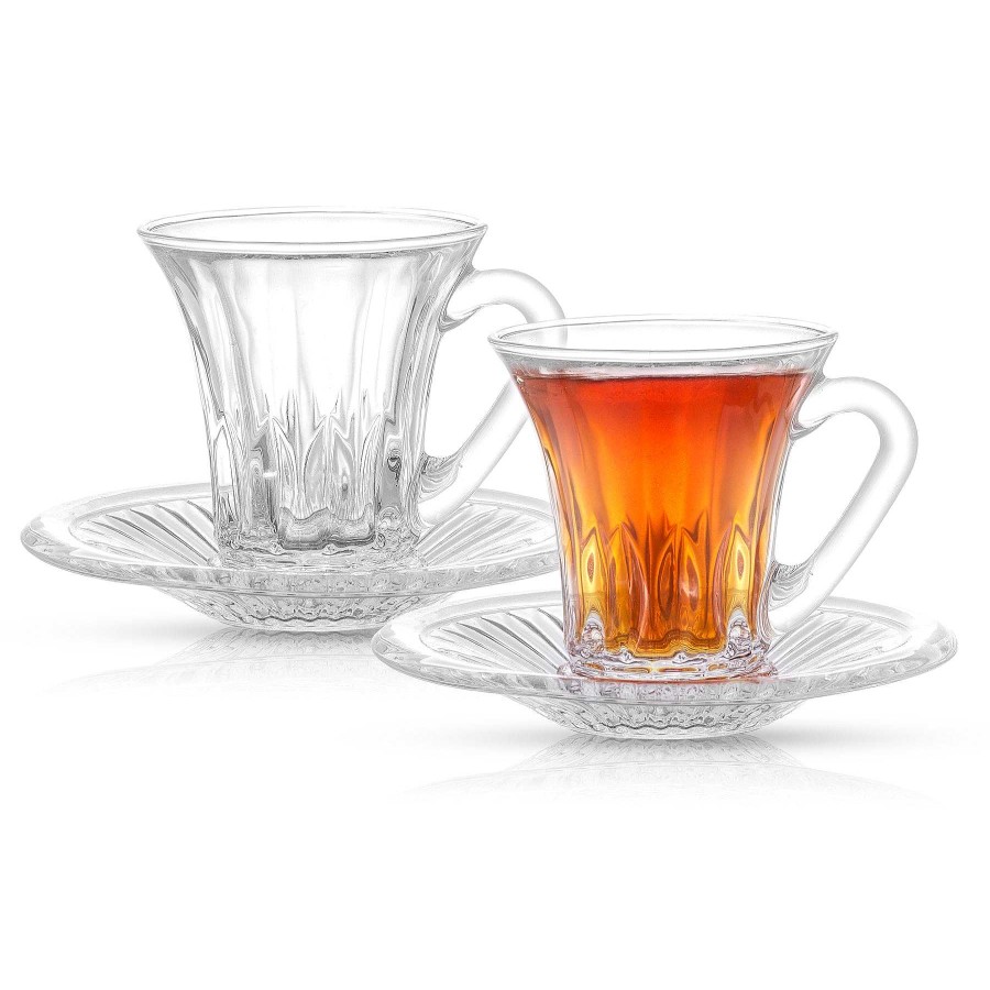 JoyJolt Belle Glass Espresso Cups With Saucer Set - 3.5 Oz - Set Of 2 | Weddings Gifts