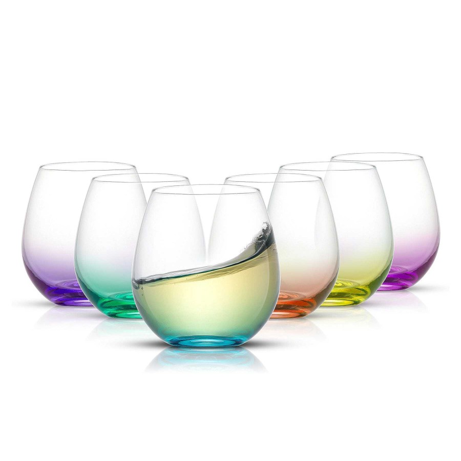 JoyJolt Hue Colored Stemless Wine Glasses Set | Wine Glasses