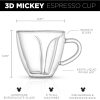 JoyJolt Disney Mickey Mouse 3D Espresso Cups | Double Wall Coffee Glasses