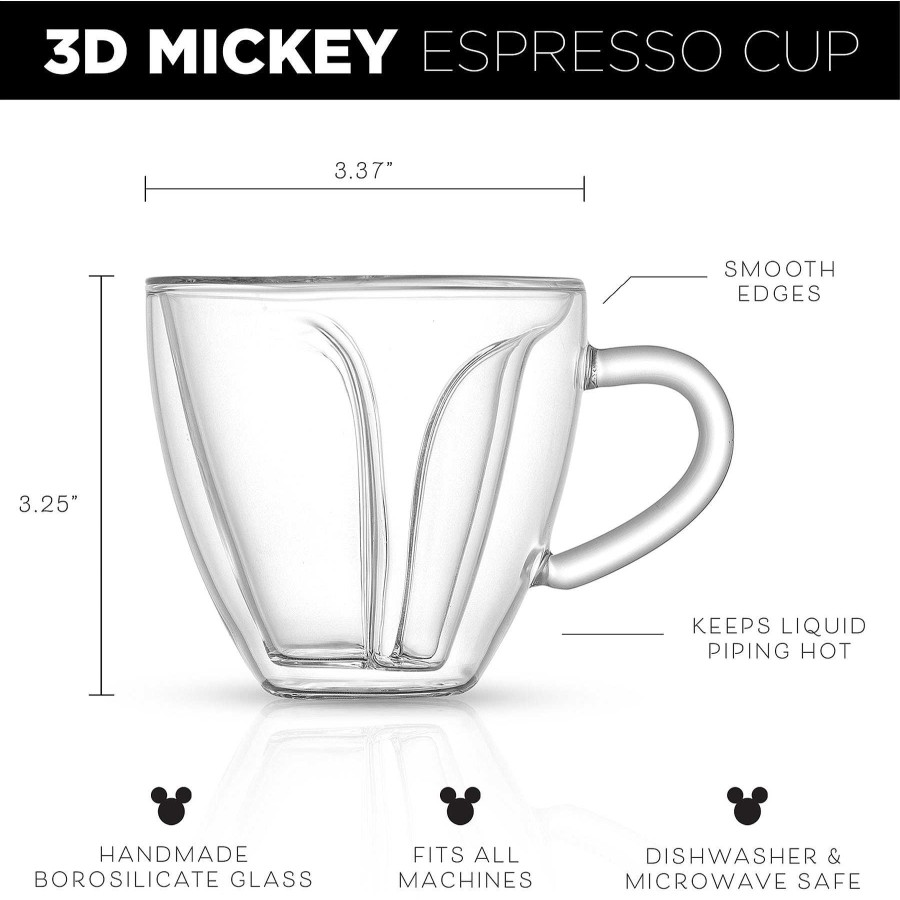 JoyJolt Disney Mickey Mouse 3D Espresso Cups | Double Wall Coffee Glasses