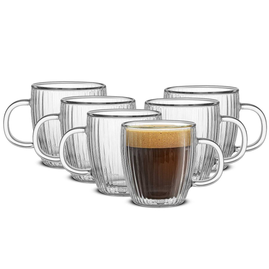 JoyJolt Savor Fluted Double Wall Espresso Glasses | Double Wall Coffee Glasses