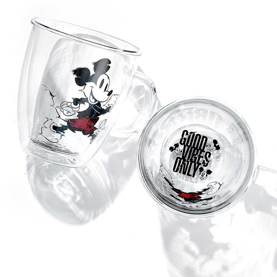 JoyJolt Disney Mickey Mouse Glitch Double Wall Glass Mugs | Double Wall Coffee Glasses