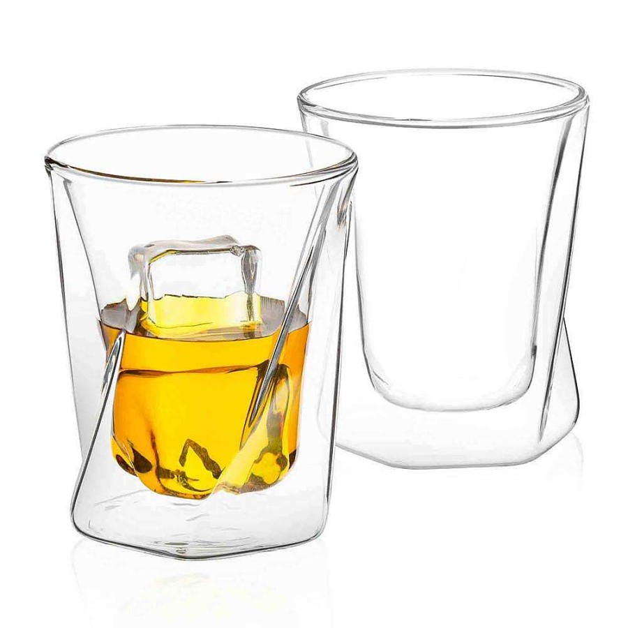 JoyJolt Lacey Double Wall Double Old Fashion Whiskey Glasses | Weddings Gifts