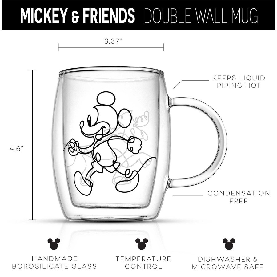 JoyJolt Disney Mickey And Pluto Aroma Glass Mugs | Double Wall Coffee Glasses