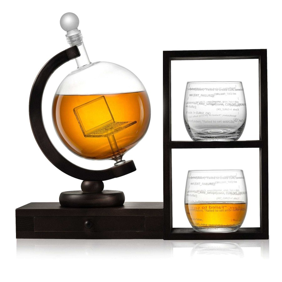 JoyJolt Executive Computer 3-Piece Whiskey Decanter & Glasses Set | WhisHot & Dof Glasses