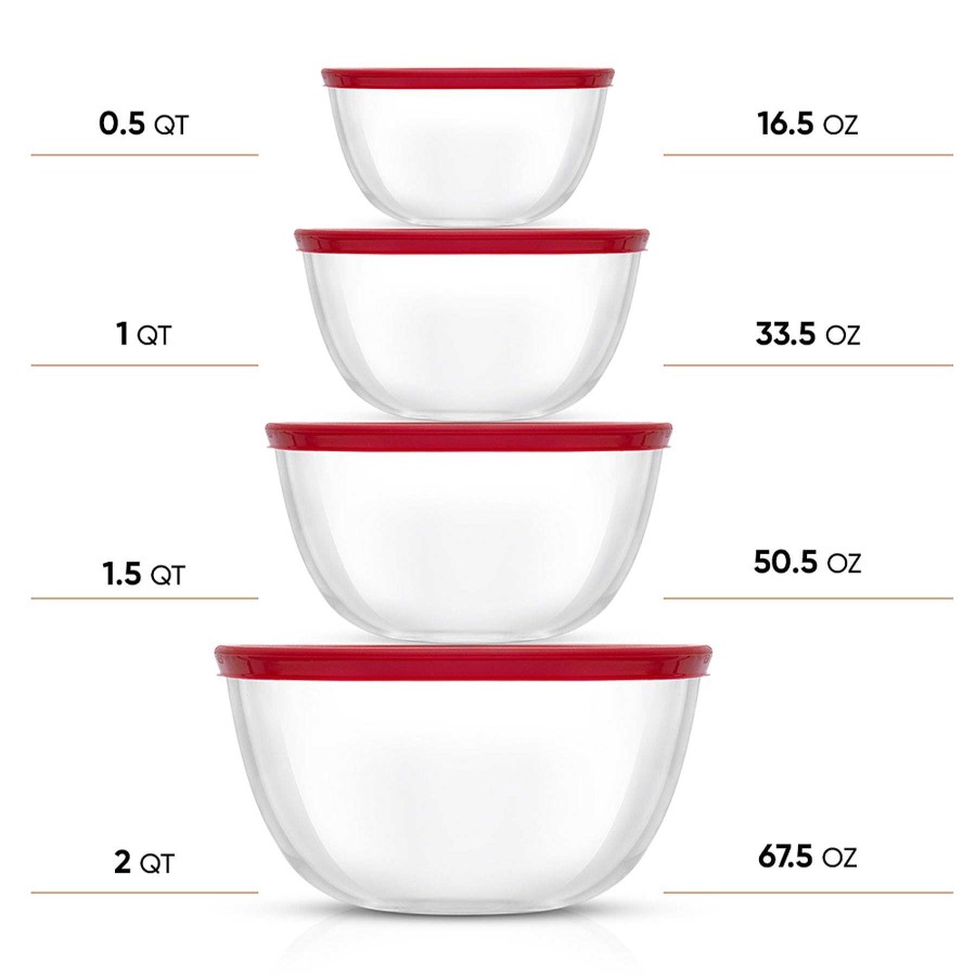 JoyJolt Joyful 4 Large Glass Mixing Bowls With Lids | Storage Containers