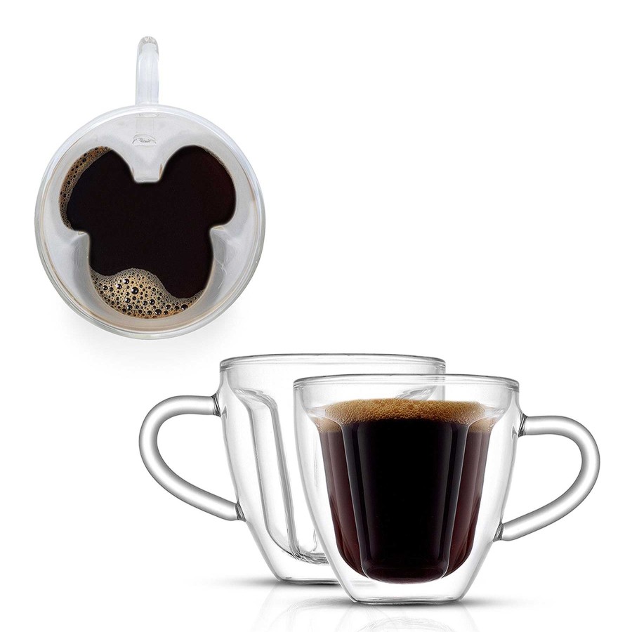 JoyJolt Disney Mickey Mouse 3D Espresso Cups | Double Wall Coffee Glasses