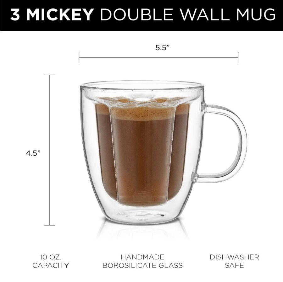 JoyJolt Disney Mickey Mouse 3D Double Walled Coffee Tea Glass Mugs | Double Wall Coffee Glasses