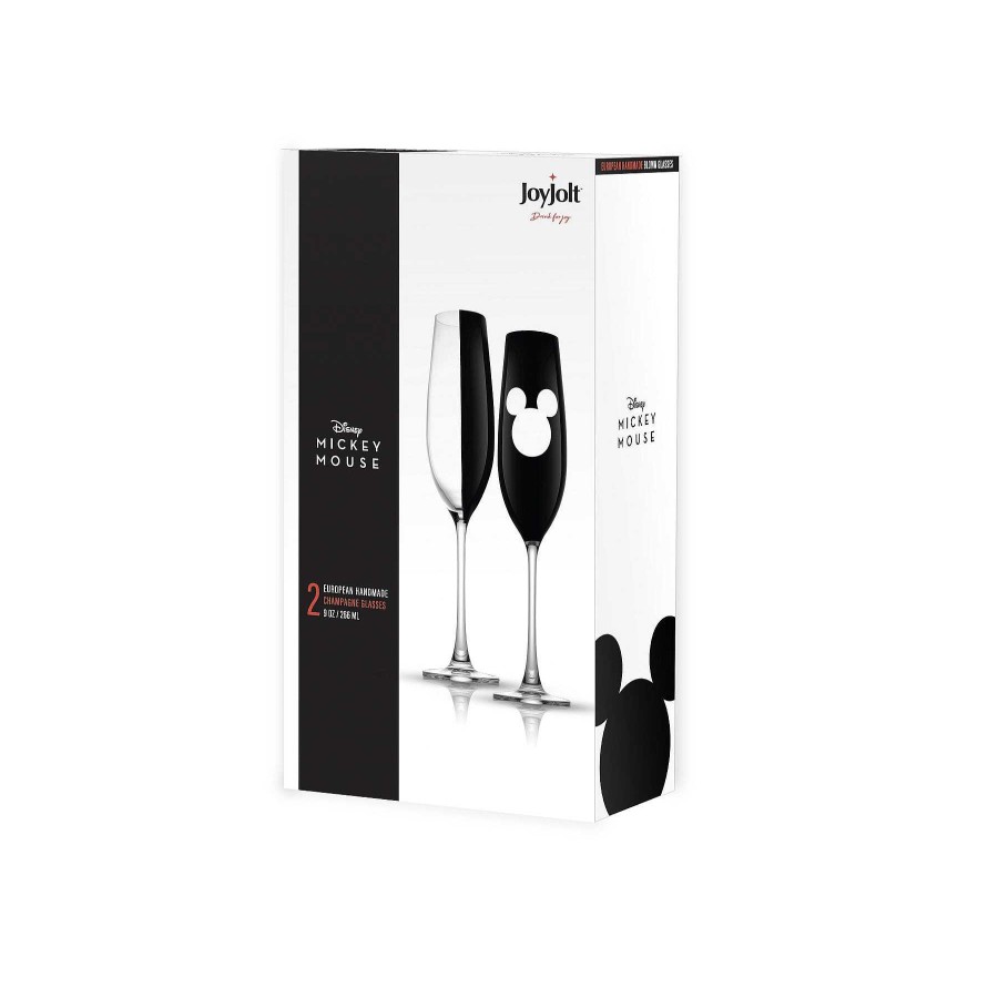 JoyJolt Disney Mickey 9Oz Crystal Champagne Flute Set | Champagne Glasses