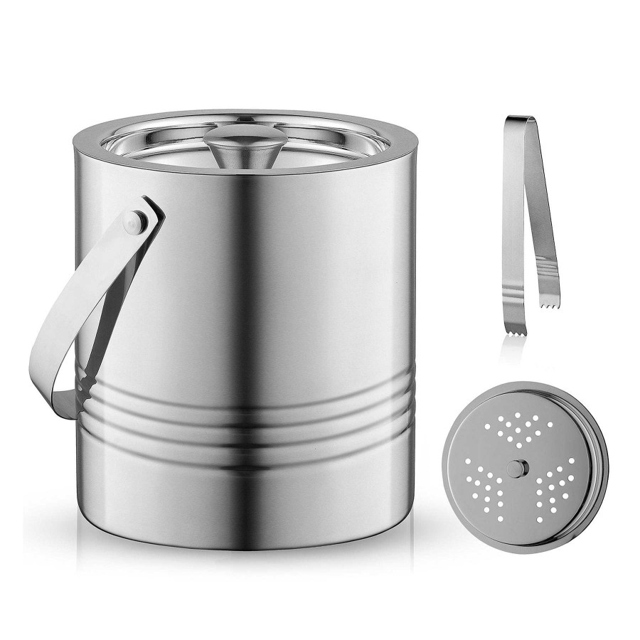 JoyJolt Joyjolt 3L Steel Ice Bucket: Strainer & Tongs | Anniversary Gifts